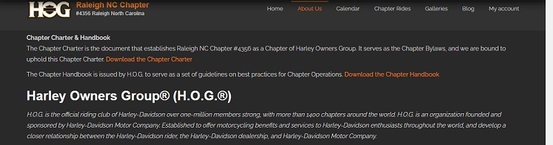 screenshot of about us page showing charter and handbook links