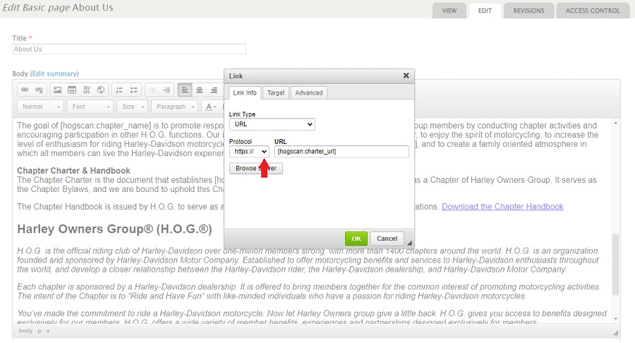 screenshot showing location of protocol in link pop up