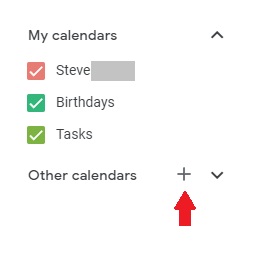 screenshot showing other calendars plus sign