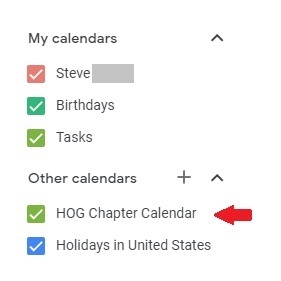 screenshot showing hog chapter calendar added