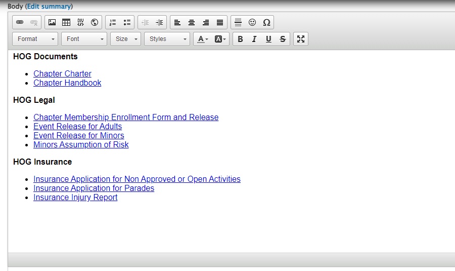 screenshot of the forms and documents page in edit mode