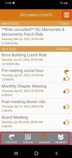 screenshot of calendar events