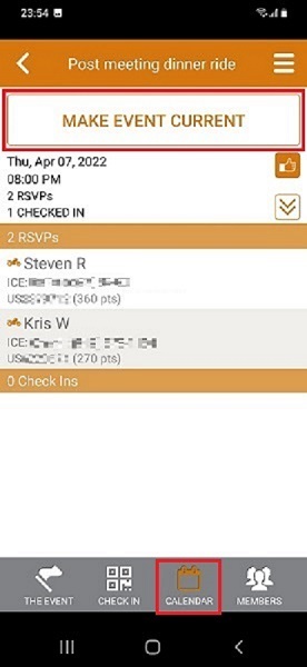 screenshot showing make event current