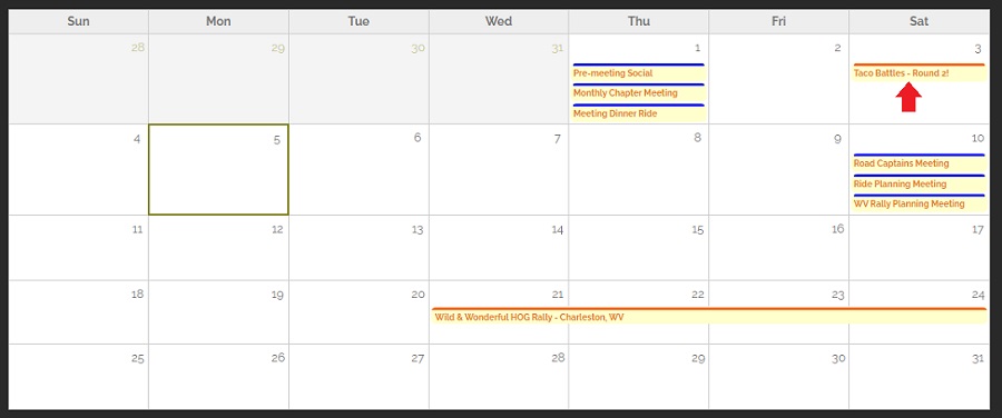 screenshot showing hogscan calendar