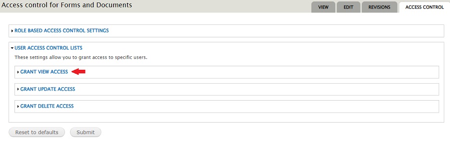 screenshot showing grant view access section location