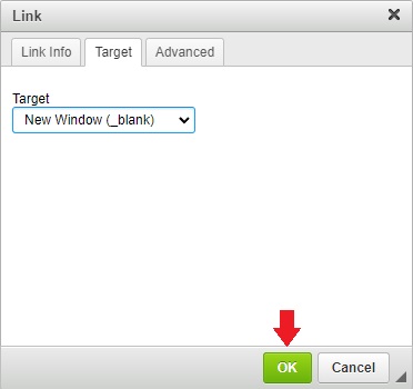 screenshow showing target set and location of ok button