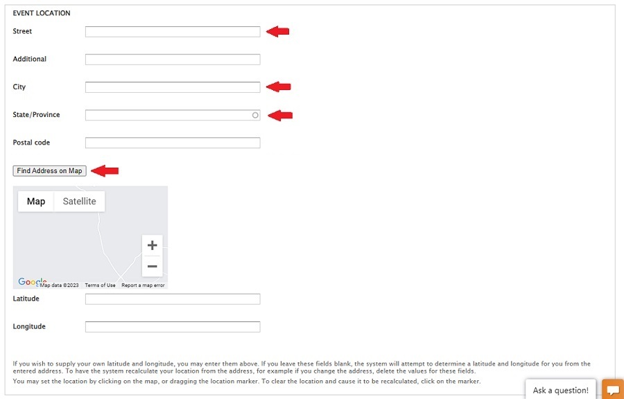 screenshot showing event location section