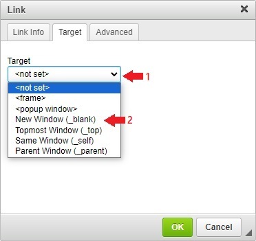 screenshot showing target dropdown