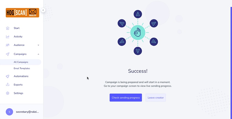 screenshot of success page