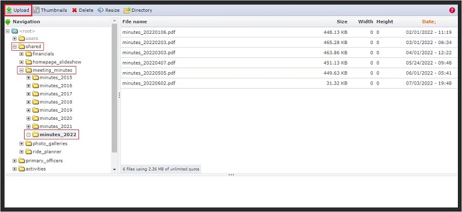 screenshot showing expanded shared and meeting_minutes directories