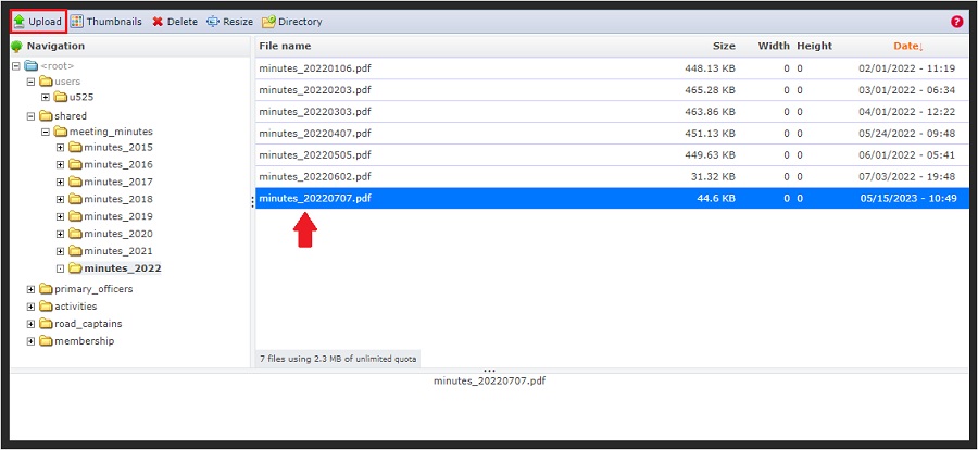 screenshot showing new file in subdirectory