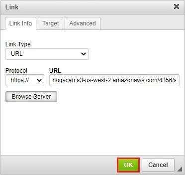 screenshot showing URL field populated