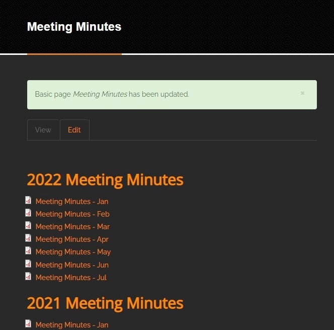 screenshot of meeting minutes homepage