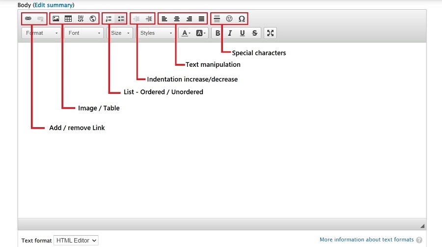 screenshot of default editor with text explaining top ribbon row